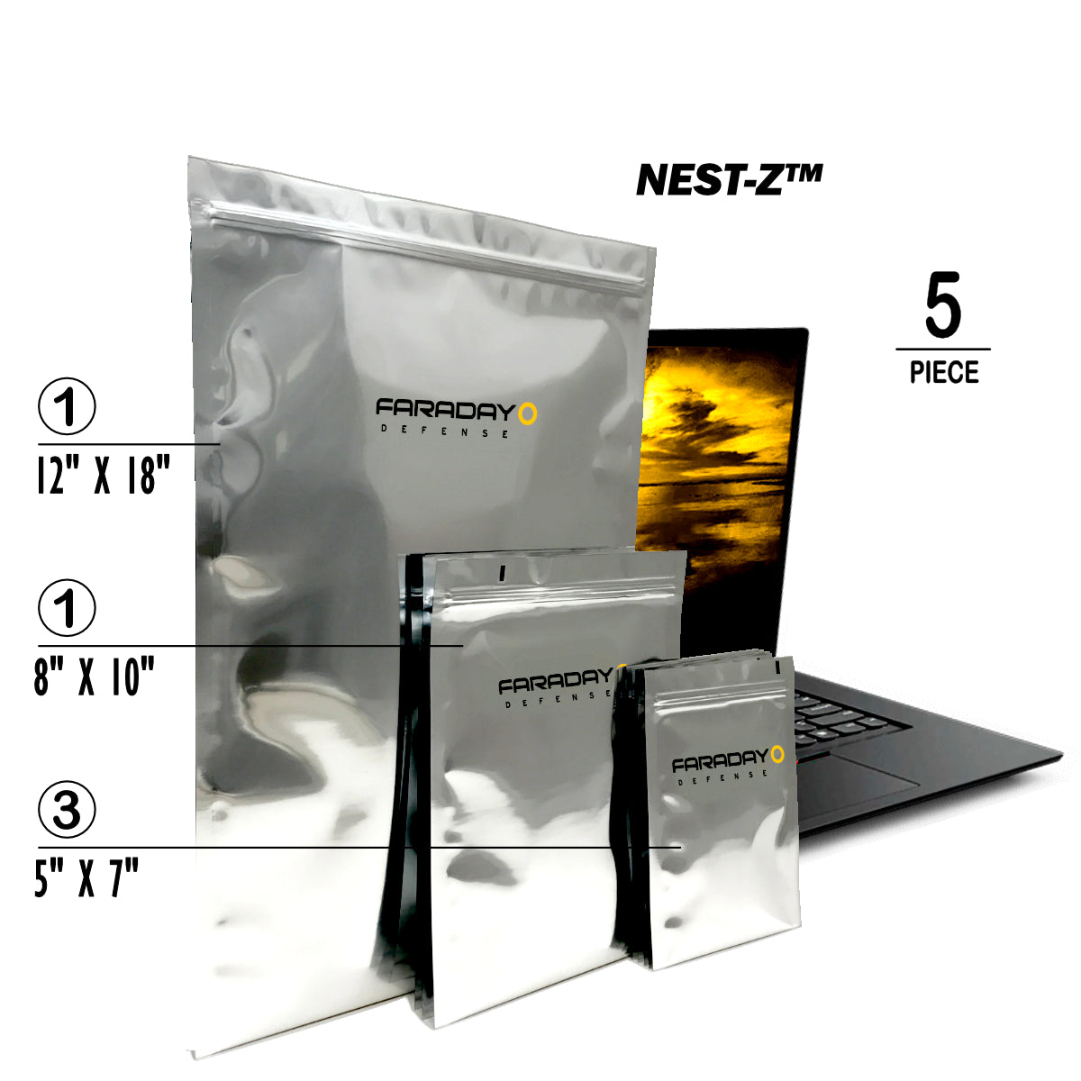 5pc Mega Kit NX3 Faraday Bags  Hacking and tracking protection