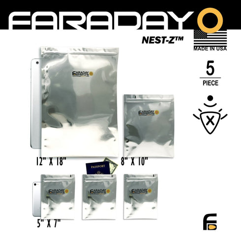 Faraday Bags 5pc Medium Kit NEST-Z EMP 7.0 mil