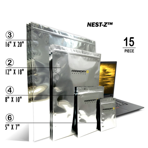Faraday Bags 15pc Large Kit NEST-Z EMP 7.0 mil